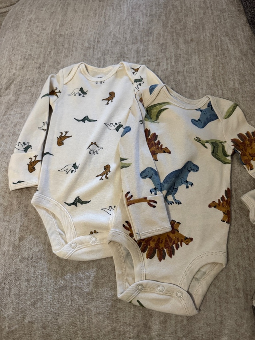 Cream Dinosaur Print Long-Sleeve One-Piece Bodysuit